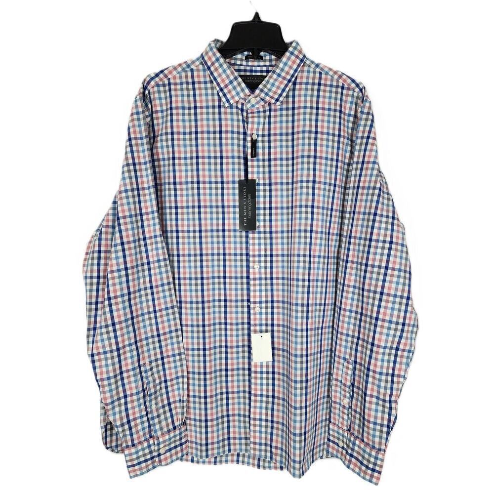 The Mens Store Classic Fit Button Down XXL Pink Blue Check Stretch Cotton NWT - Picture 1 of 4